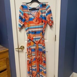 Madison Leigh Colorful Short Sleeve Floral Dress Fitted Stretch Long Size 1X